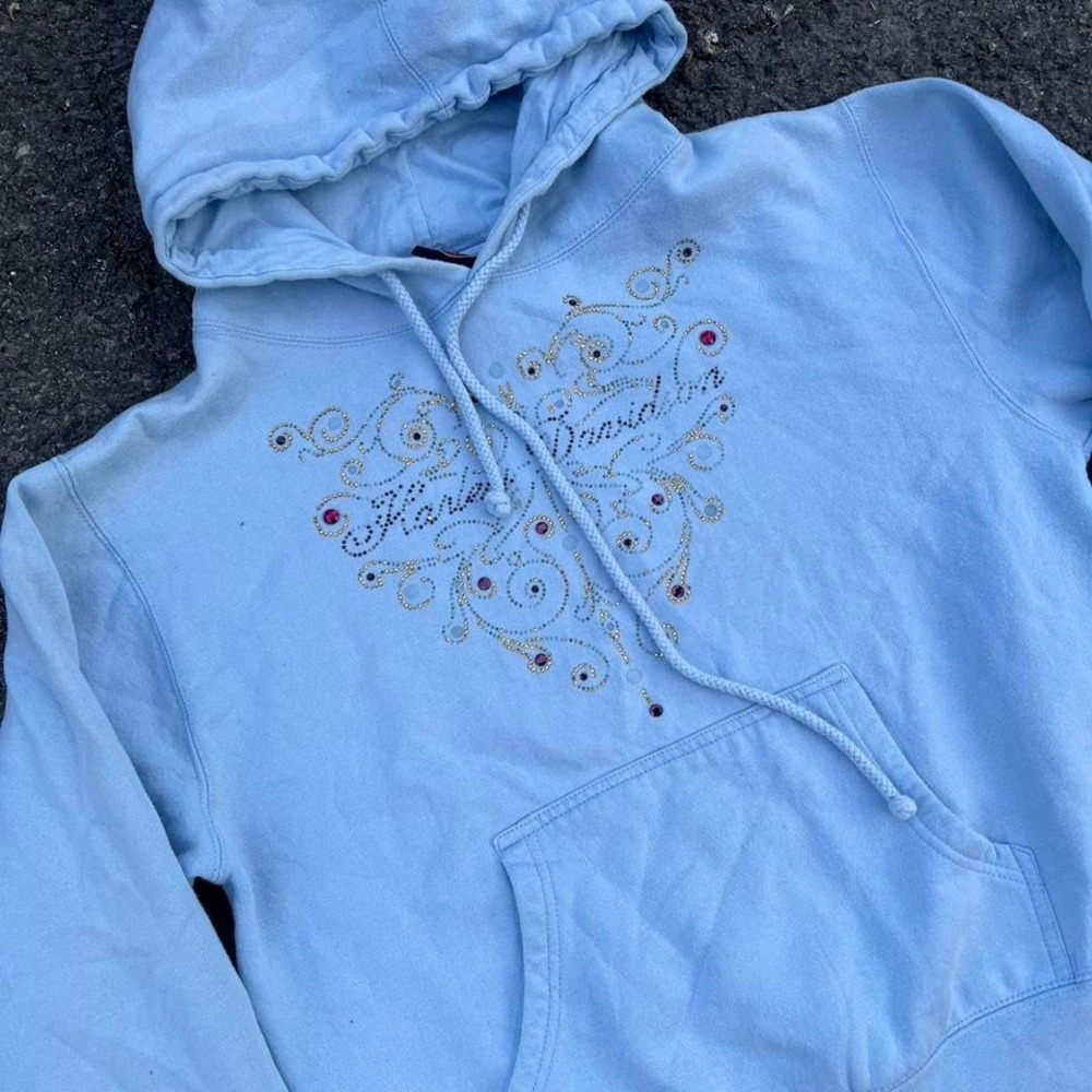 Y2K 2000s Harley Davidson rhinestone graphic hoodie